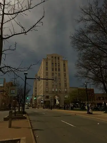 Urban grandeur meets a moody evening.